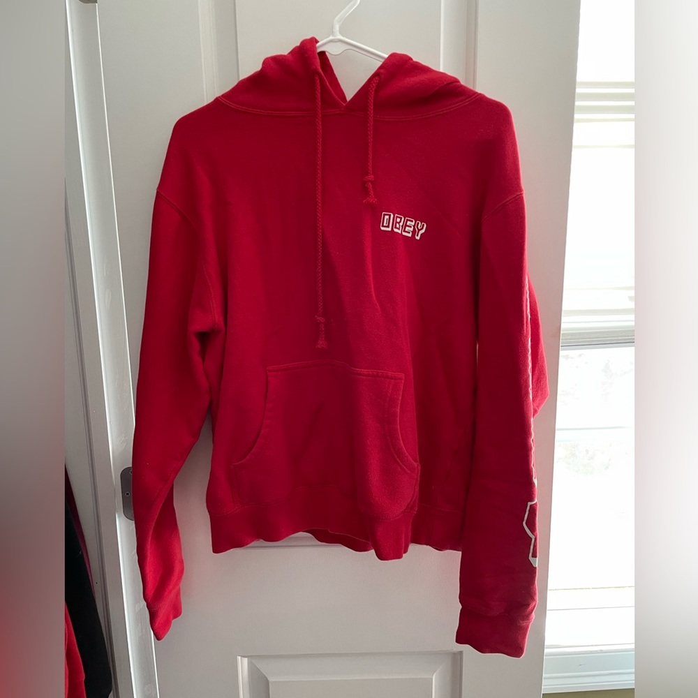 Red obey hoodie size large